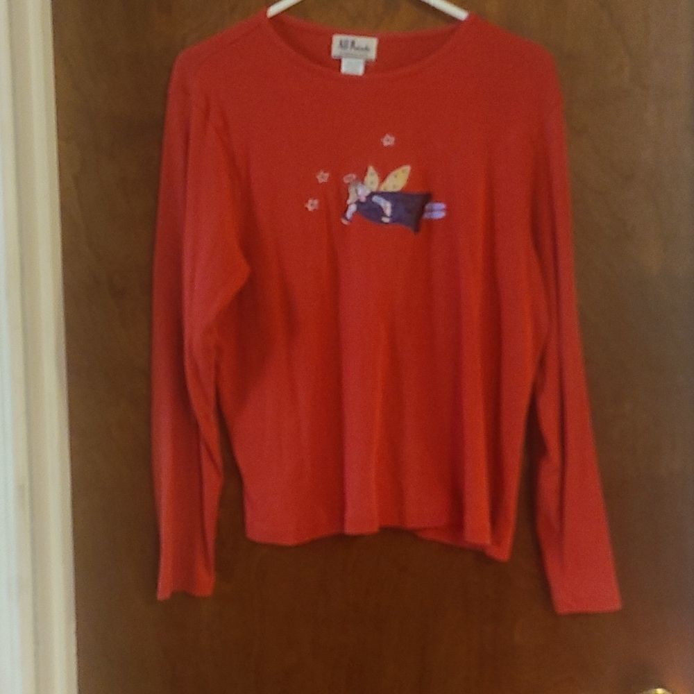 Large All Points Red Long Sleeve Top With Angel Emmbellisment On Front